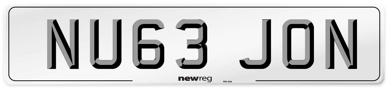 NU63 JON Number Plate from New Reg